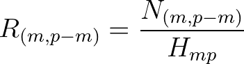 $\displaystyle R_{(m,p-m)} = \frac{N_{(m,p-m)}}{H_{mp}}
$