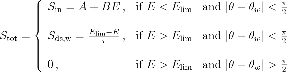 $\displaystyle S_{\rm tot} =
\left\{
\begin{array}{lll}
S_{\rm in} = A + B E
...
...box{and } \vert\theta - \theta_w\vert > \frac{\pi}{2} \\
\end{array} \right.
$