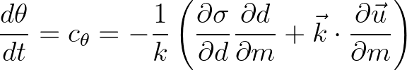 $\displaystyle \frac{d\theta}{dt} = c_\theta = -\frac{1}{k} \left ( \frac{\parti...
...ial d}{\partial m}
+ \vec{k} \cdot \frac{\partial \vec{u}}{\partial m} \right )$