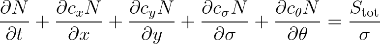 $\displaystyle \frac{\partial N}{\partial t} + \frac{\partial c_x N}{\partial x}...
...a} + \frac{\partial c_\theta N}{\partial \theta} =
\frac{S_{\rm tot}}{\sigma}
$